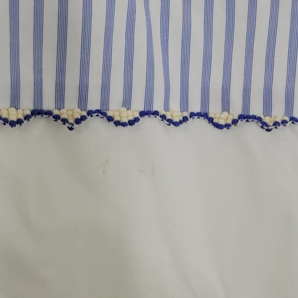 J Crew Sleeveless‎ Beaded Tunic Top 0 White Blue Stripe Side Zip Round Neck Boho - Picture 8 of 13